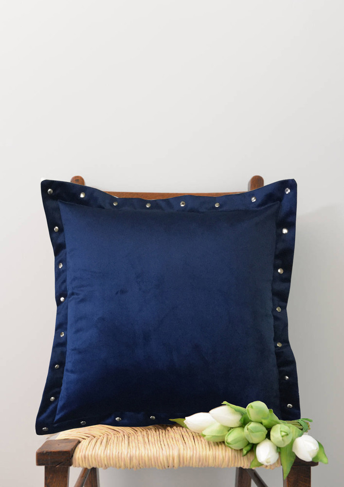 Lushomes Smooth Navy Blue Velvet Cushion Covers with Metallic Oomph (Single Pc, 16 x 16 inches)