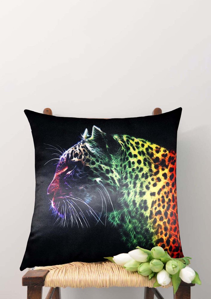 Lushomes Printed Leopard Cushion Cover (16 x 16 inches, Single pc)