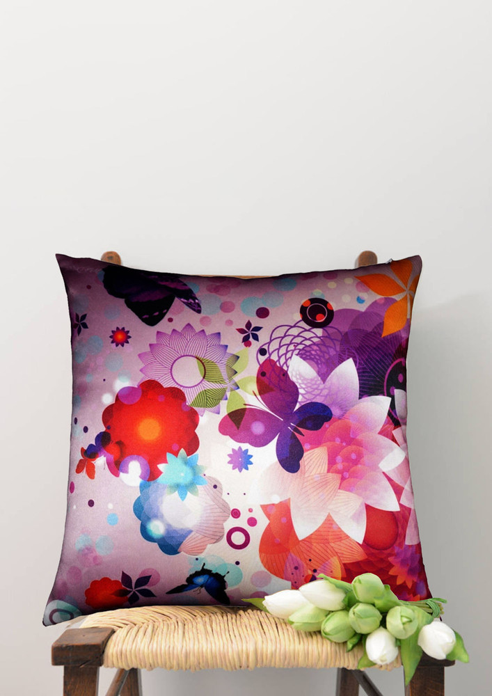 Lushomes Printed Butterfly Cushion Cover (16 x 16 inches, Single pc)