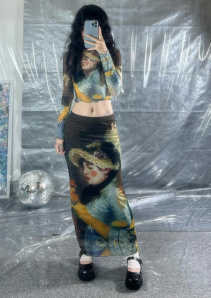 Graphic Print Low-waisted Maxi Skirt
