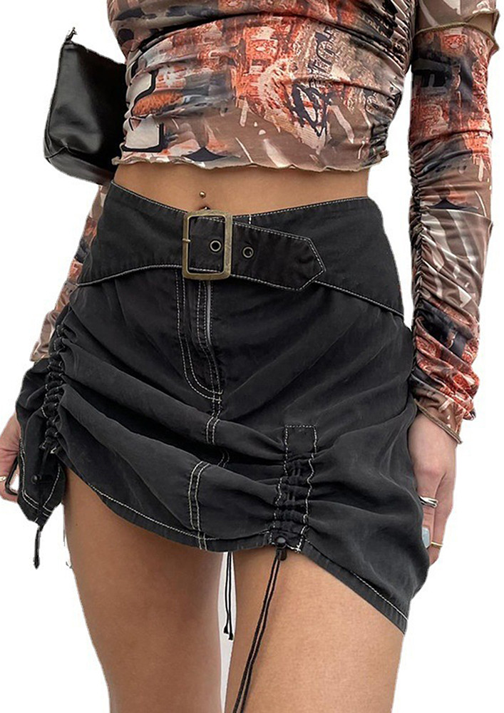 Contrast Stich Short Skirt W/mock Belt
