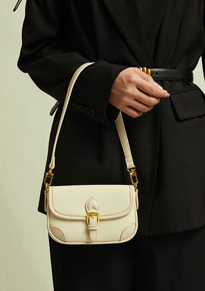 OFF-WHITE TWO-TONED TEXTURED SHOULDER BAG