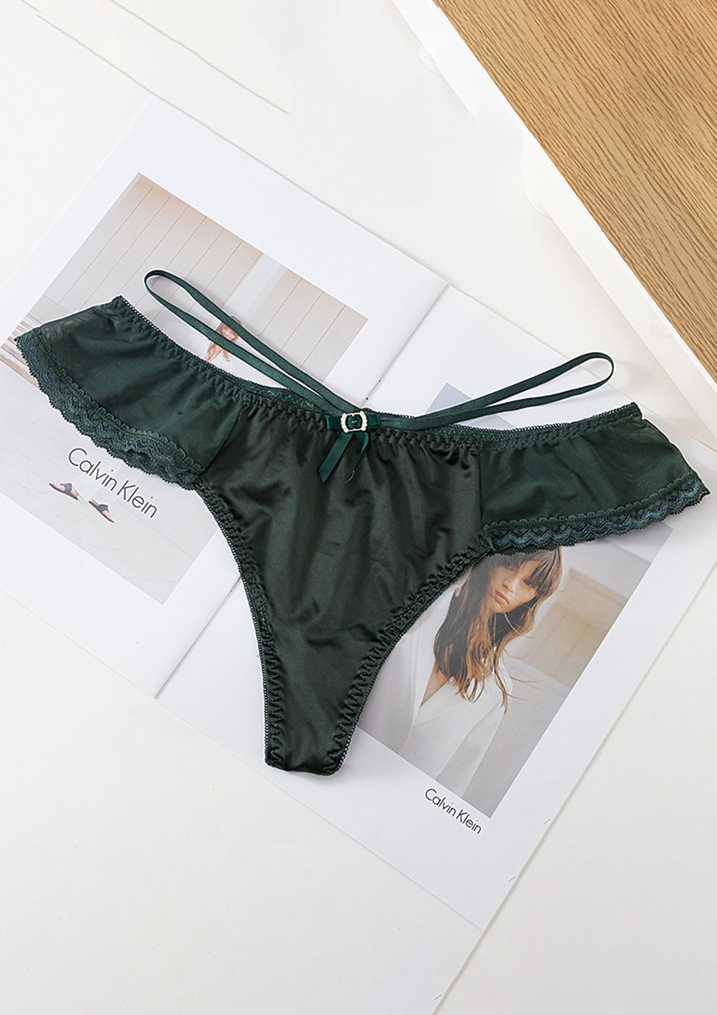 Buy SATIN MESH STRAPPY DARK GREEN THONG for Women Online in India