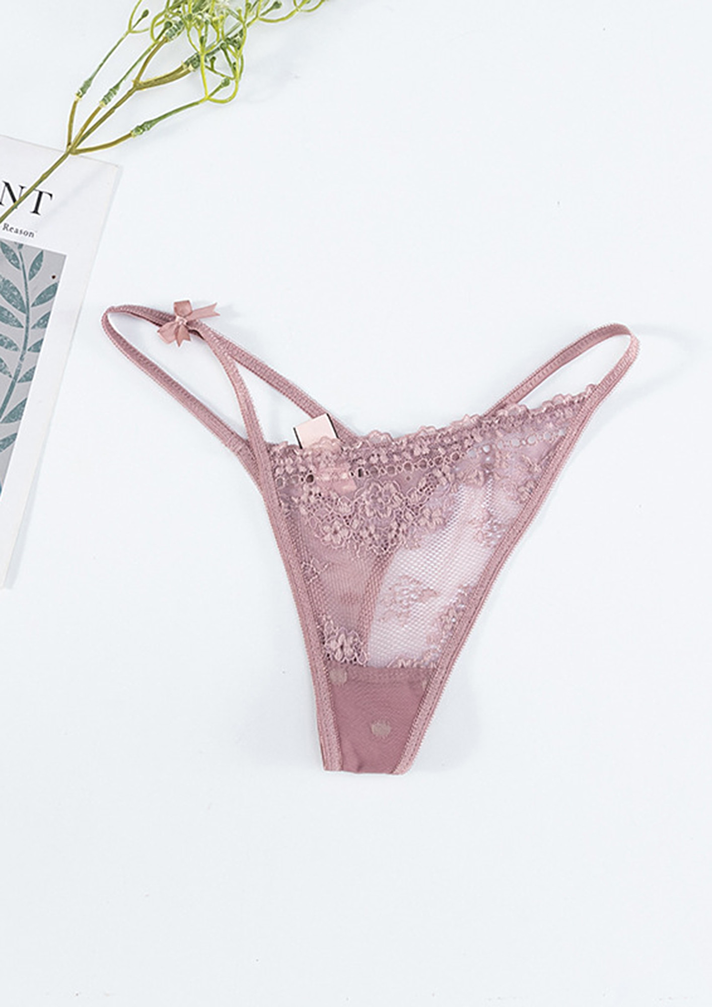 Buy T-STRAP HOLLOW LACE DUSTY PINK THONG for Women Online in India