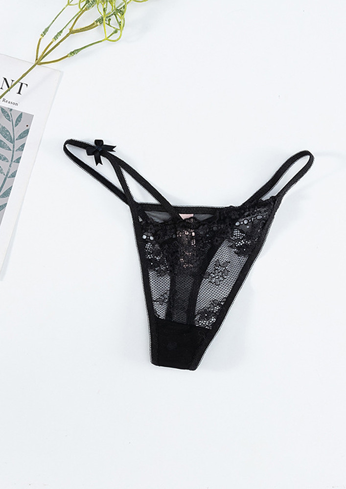 T-STRAP HOLLOW LACE BLACK THONG