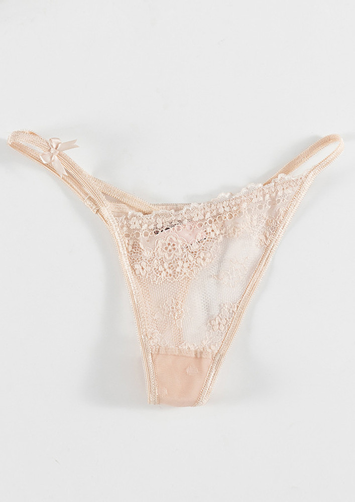 T-STRAP HOLLOW LACE BEIGE THONG