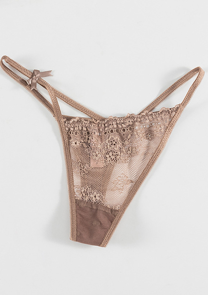 T-STRAP HOLLOW LACE DARK BROWN THONG