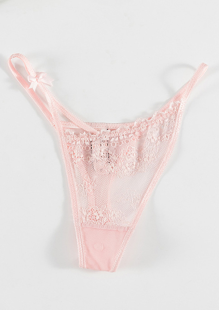 T-STRAP HOLLOW LACE PINK THONG