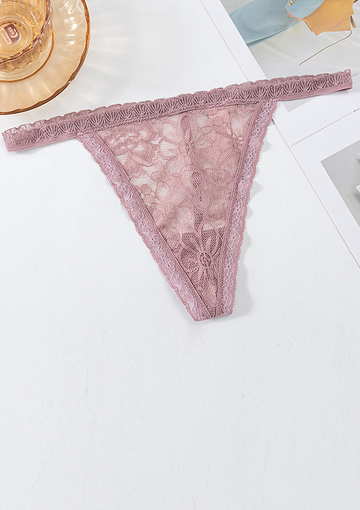 TRANSPARENT LACE DUSTY PINK T-STRAP THONG