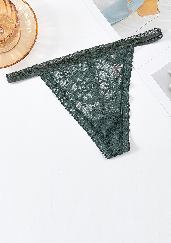 TRANSPARENT LACE DARK GREEN T-STRAP THONG