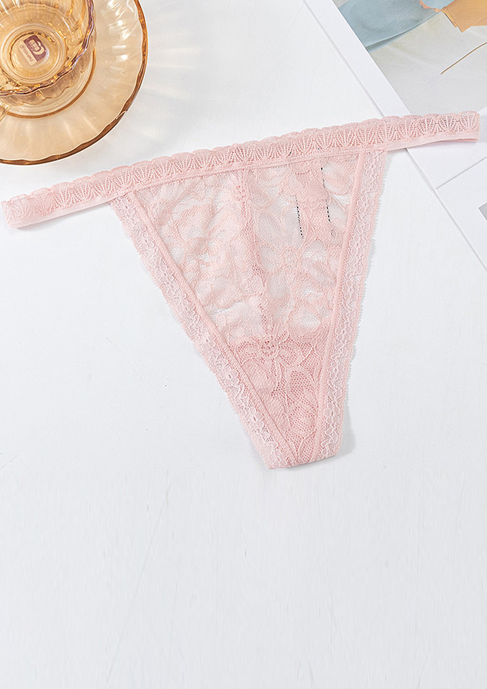 TRANSPARENT LACE PINK T-STRAP THONG