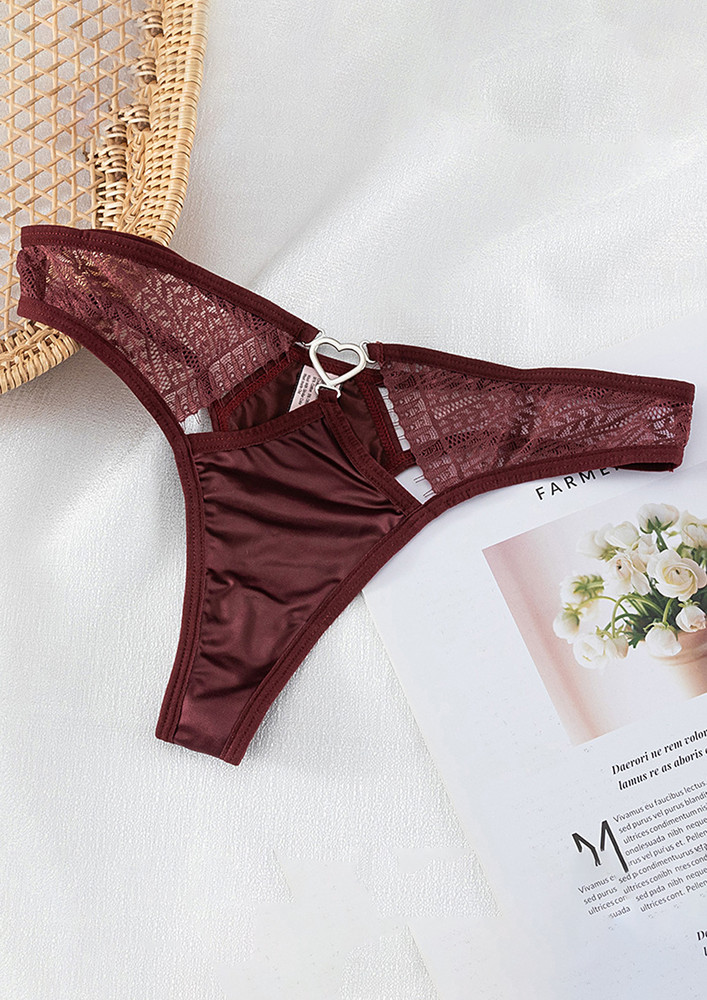 CUT-OUT SATIN LACE BROWN THONG
