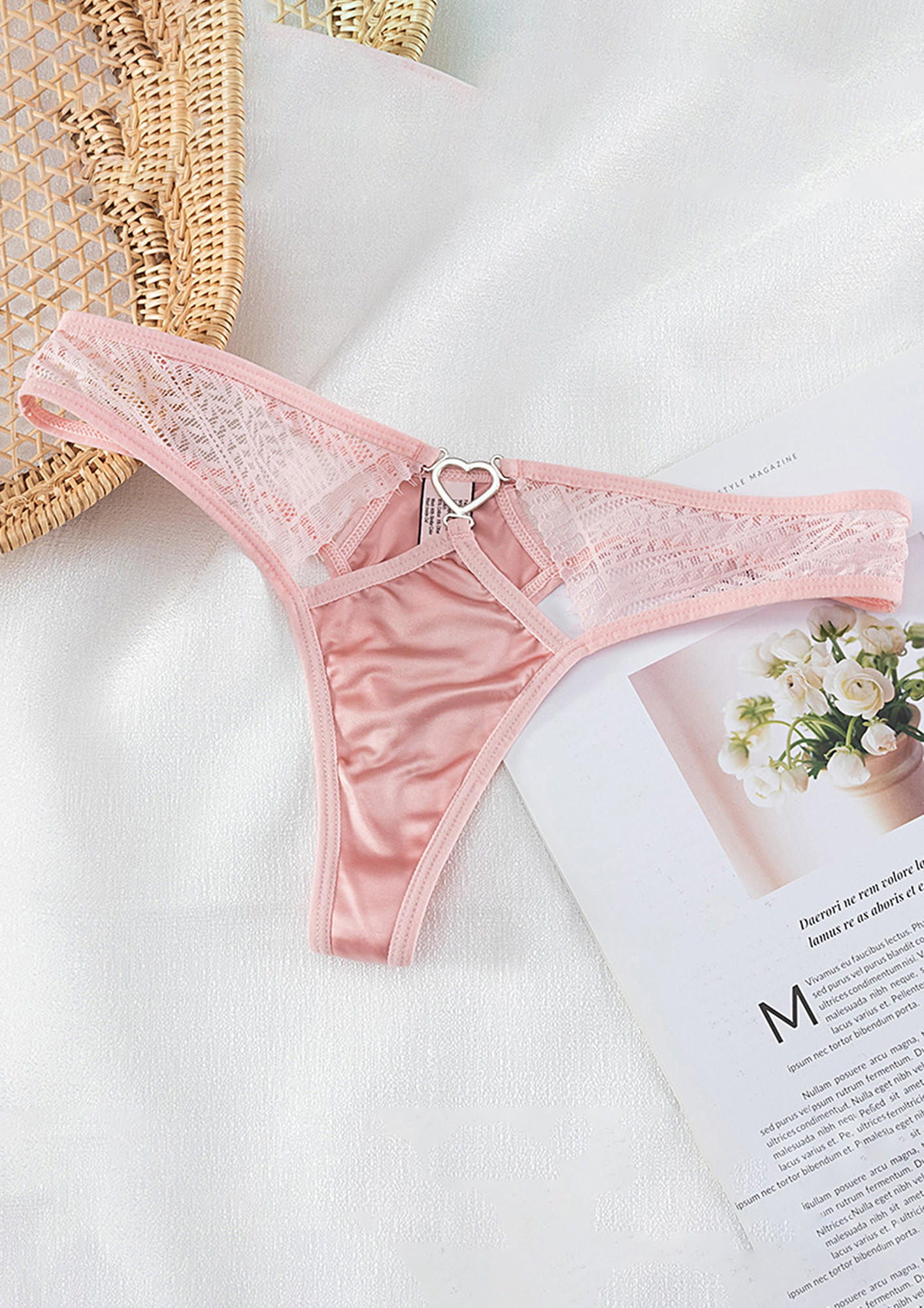 Buy CUT-OUT SATIN LACE PINK THONG for Women Online in India