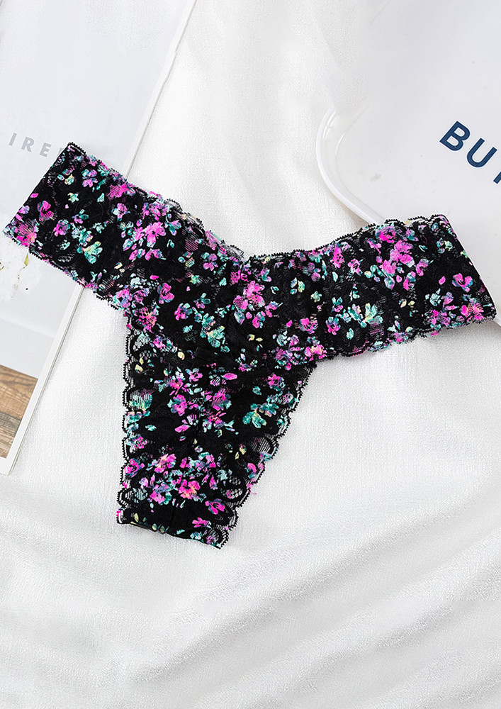 LOW-WAIST FLORAL PRINT LACY THONG