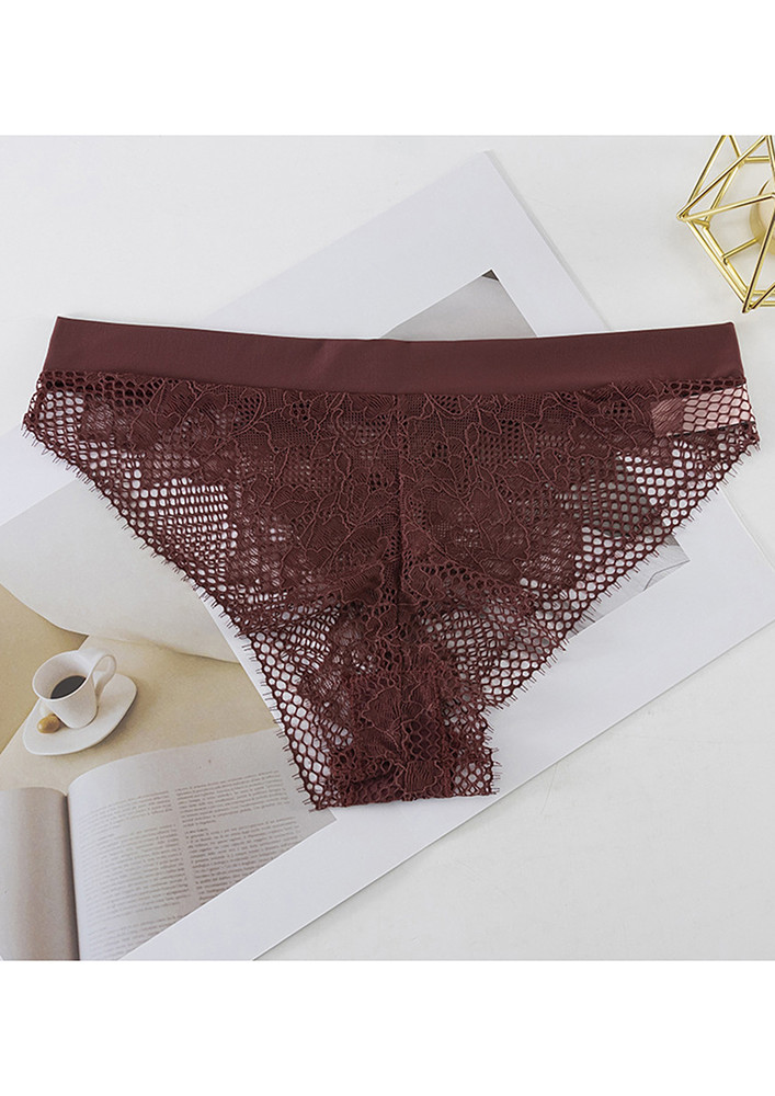LOW-WAIST FISHNET LACY BROWN THONG