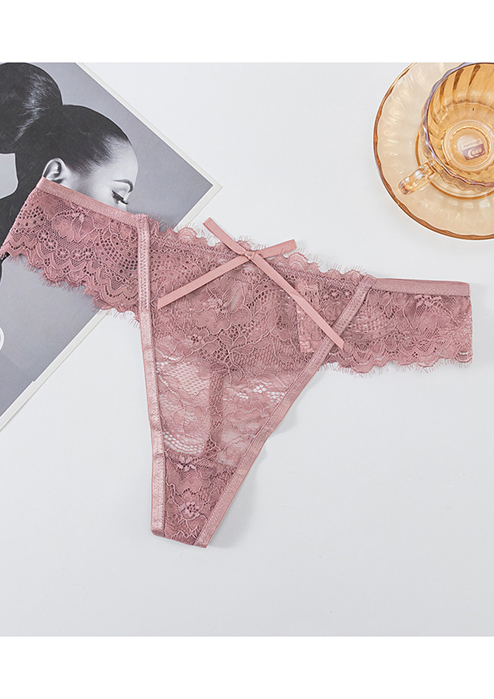 LACY TRANSPARENT DUSTY PINK LOW-RISE THONG
