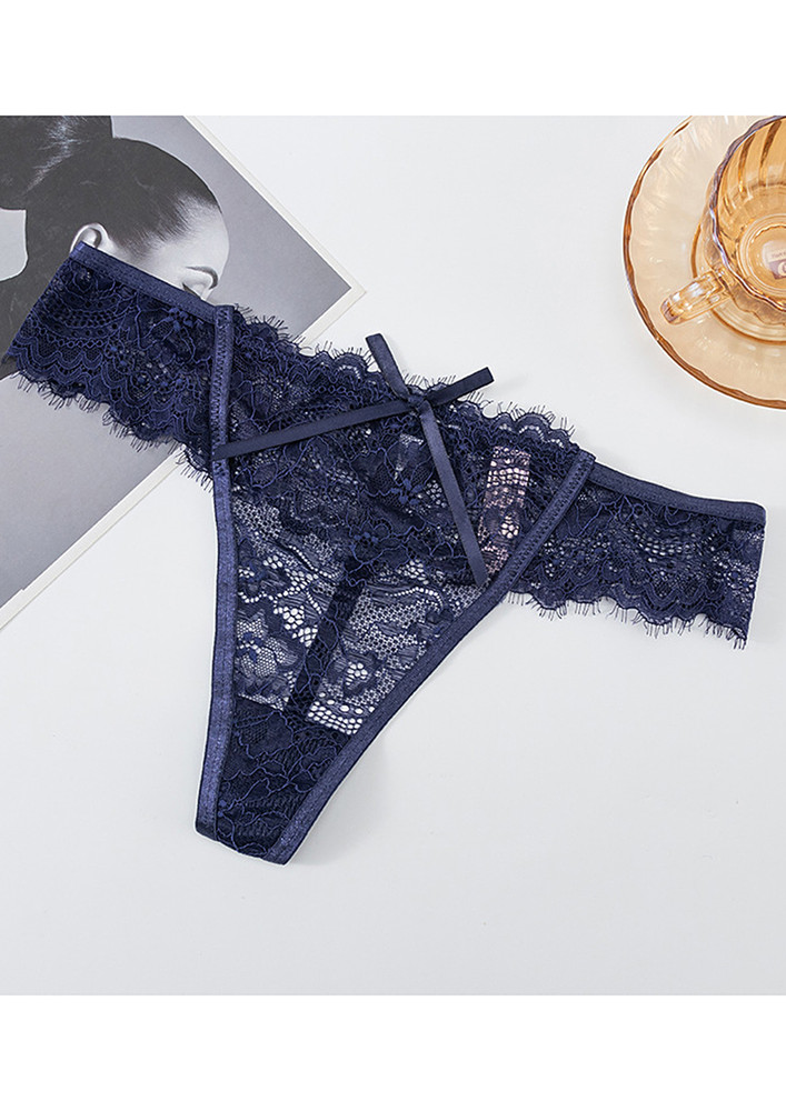 LACY TRANSPARENT DARK BLUE LOW-RISE THONG