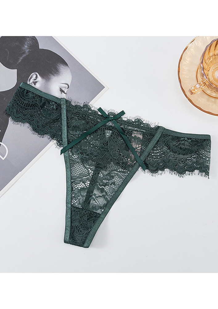 LACY TRANSPARENT DARK GREEN LOW-RISE THONG