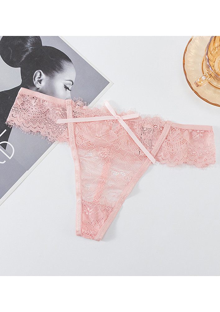 LACY TRANSPARENT PINK LOW-RISE THONG