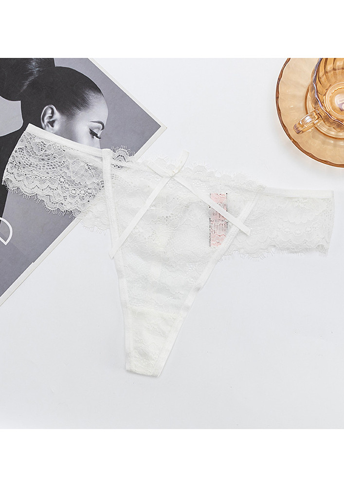 LACY TRANSPARENT WHITE LOW-RISE THONG