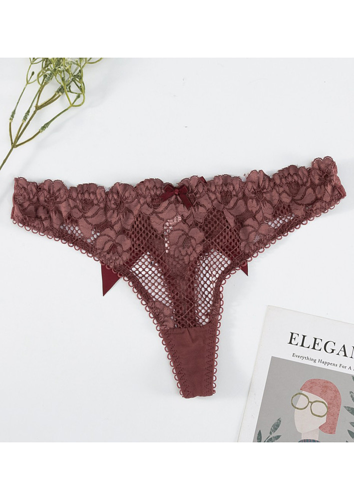 TRANSPARENT LACE BROWN LOW-WAIST THONG