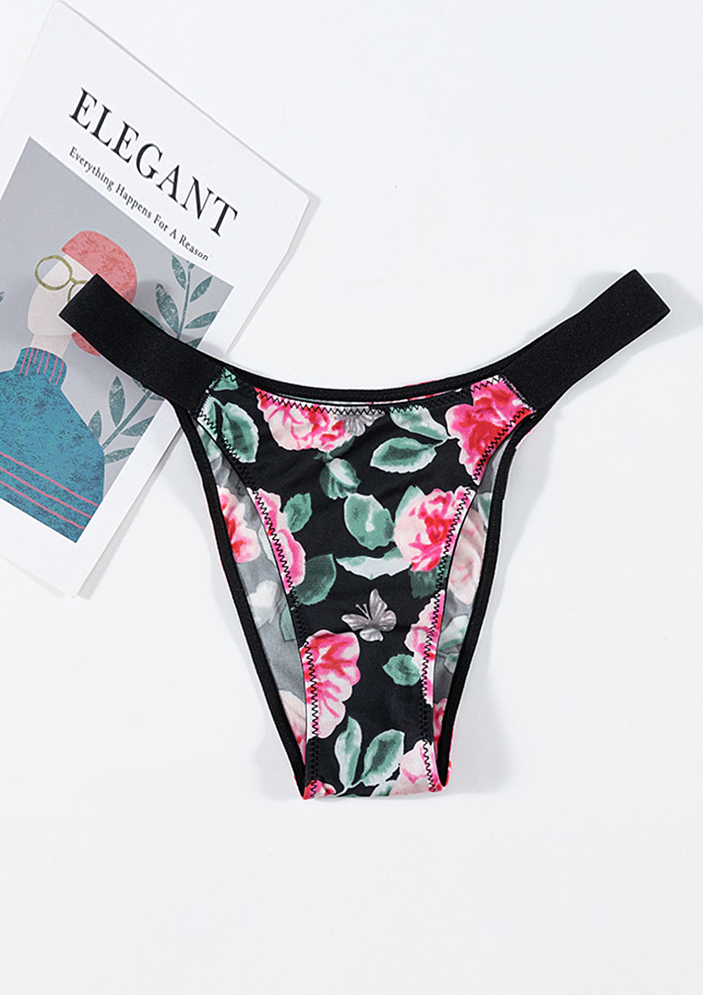 Buy FLORAL PRINT T-STRAP BLACK THONG for Women Online in India