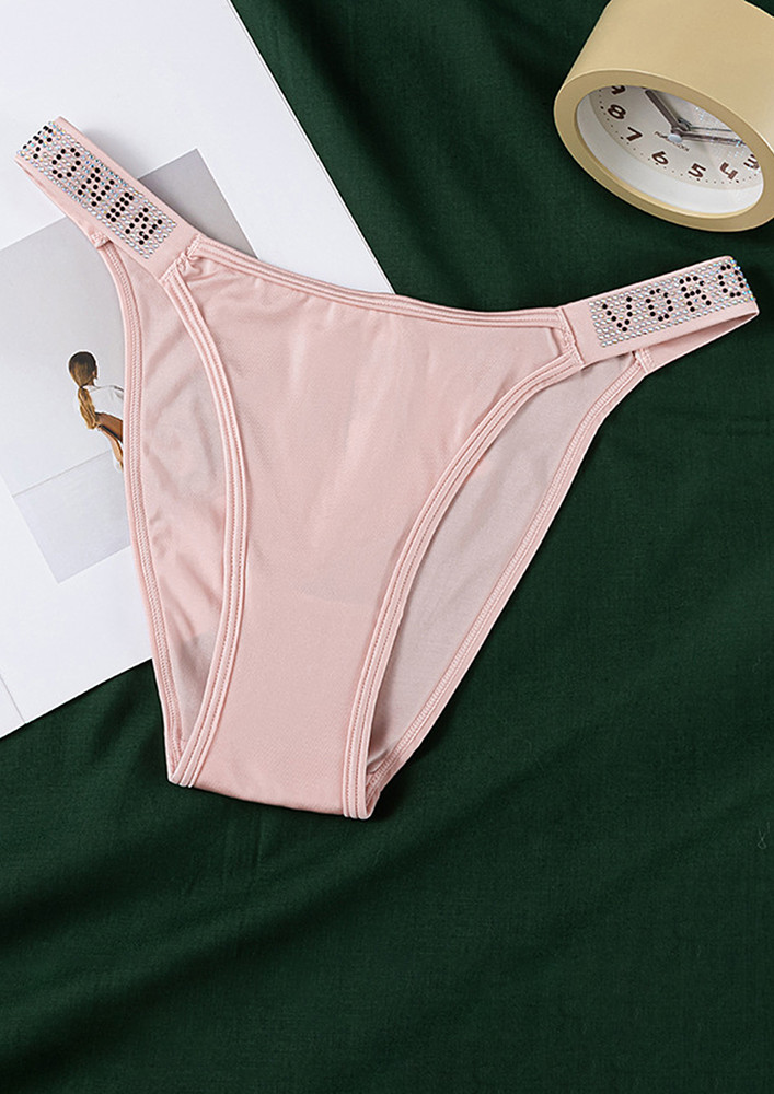 Studded Letter Pink Thong Brief