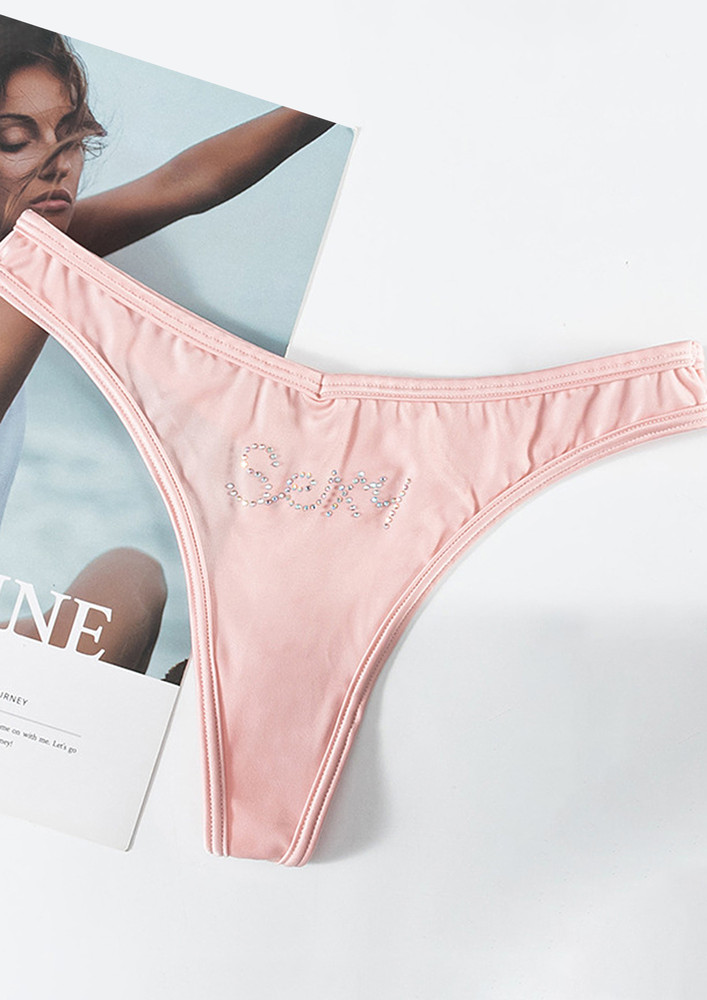 V-shape Pink Studded Letters Thong