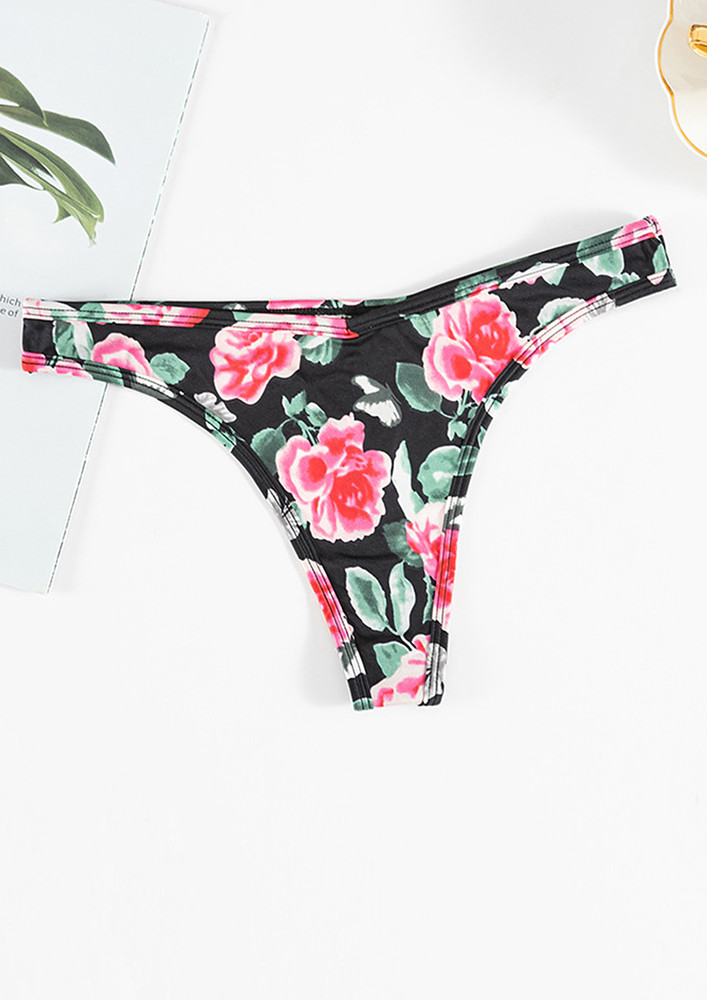 PRINTED LOW-WAISTED BLACK THONG