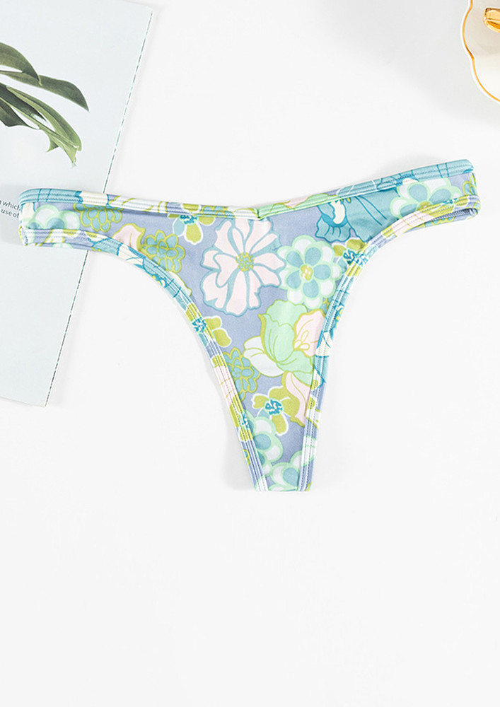 PRINTED LOW-WAISTED BLUE THONG