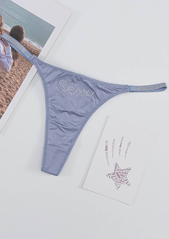 Studded Detail Blue T-strap Thong