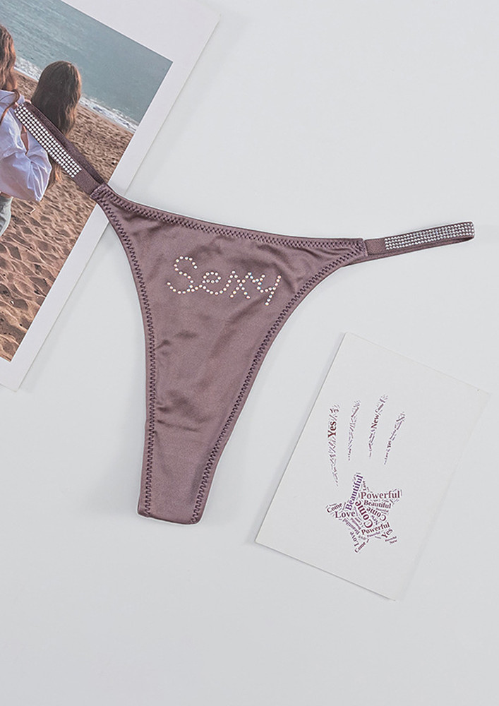 Studded Detail Purple T-strap Thong
