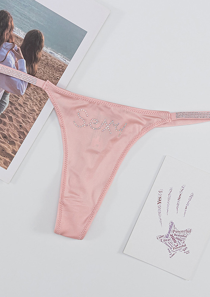 Studded Detail Pink T-strap Thong