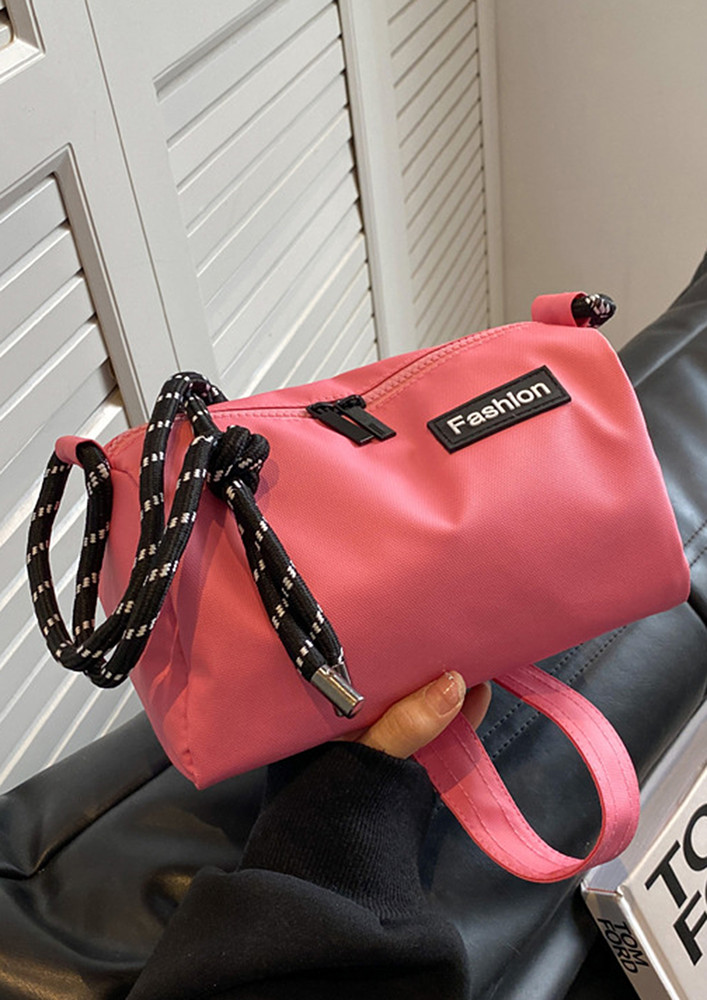 SMALL PINK POLYESTER CROSSBODY DUFFLE BAG
