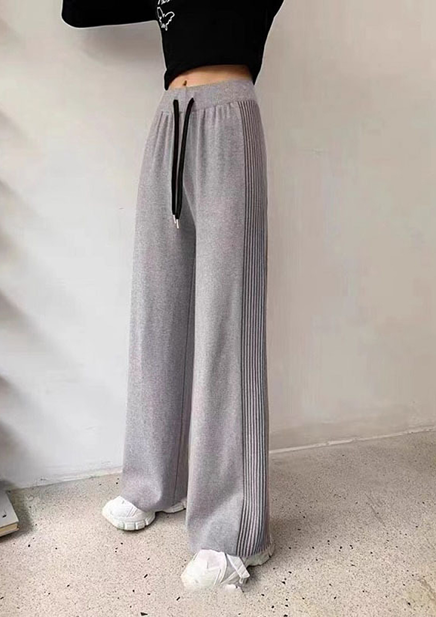 Grey Fs Drawstring-waist Wide Pants