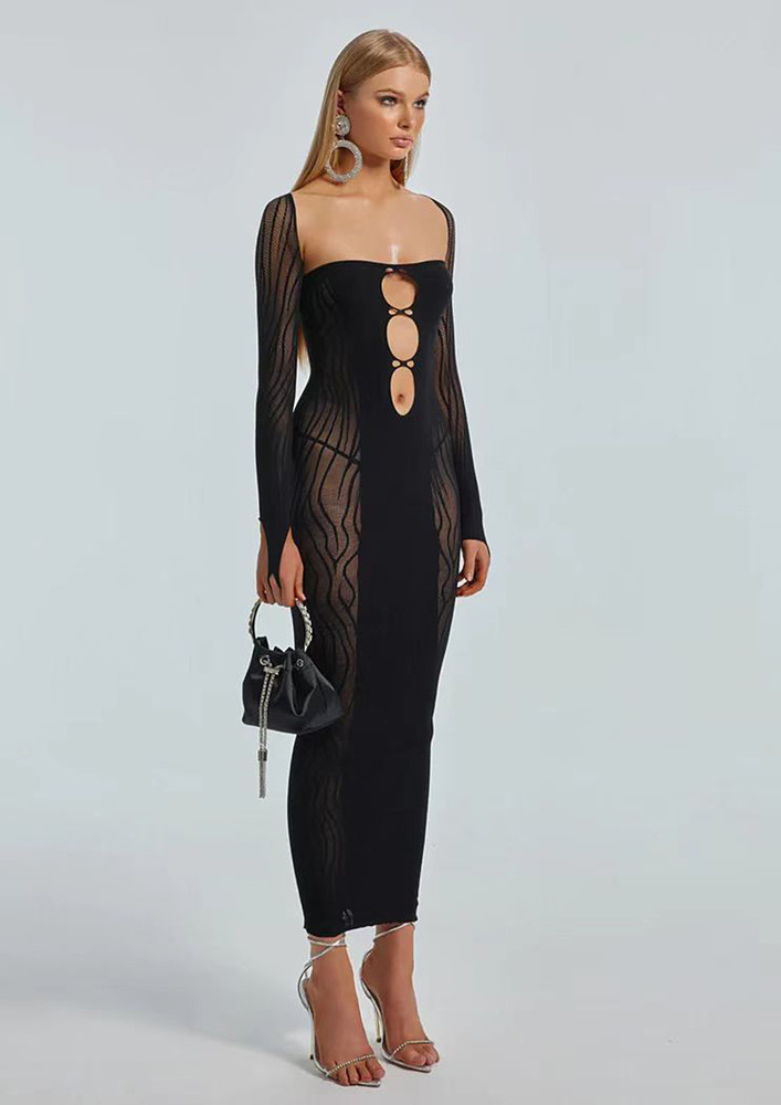 Black Textured Cut-out Detail Dress