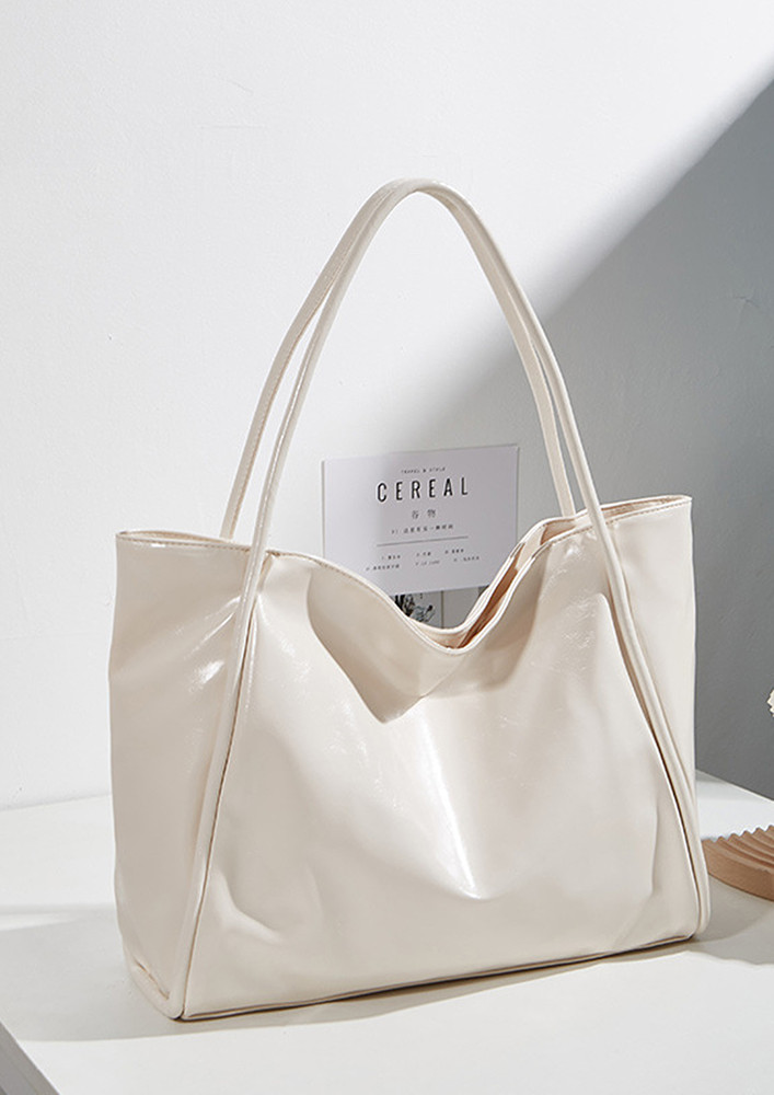 WHITE DOUBLE-HANDLE EMBOSSED TOTE BAG