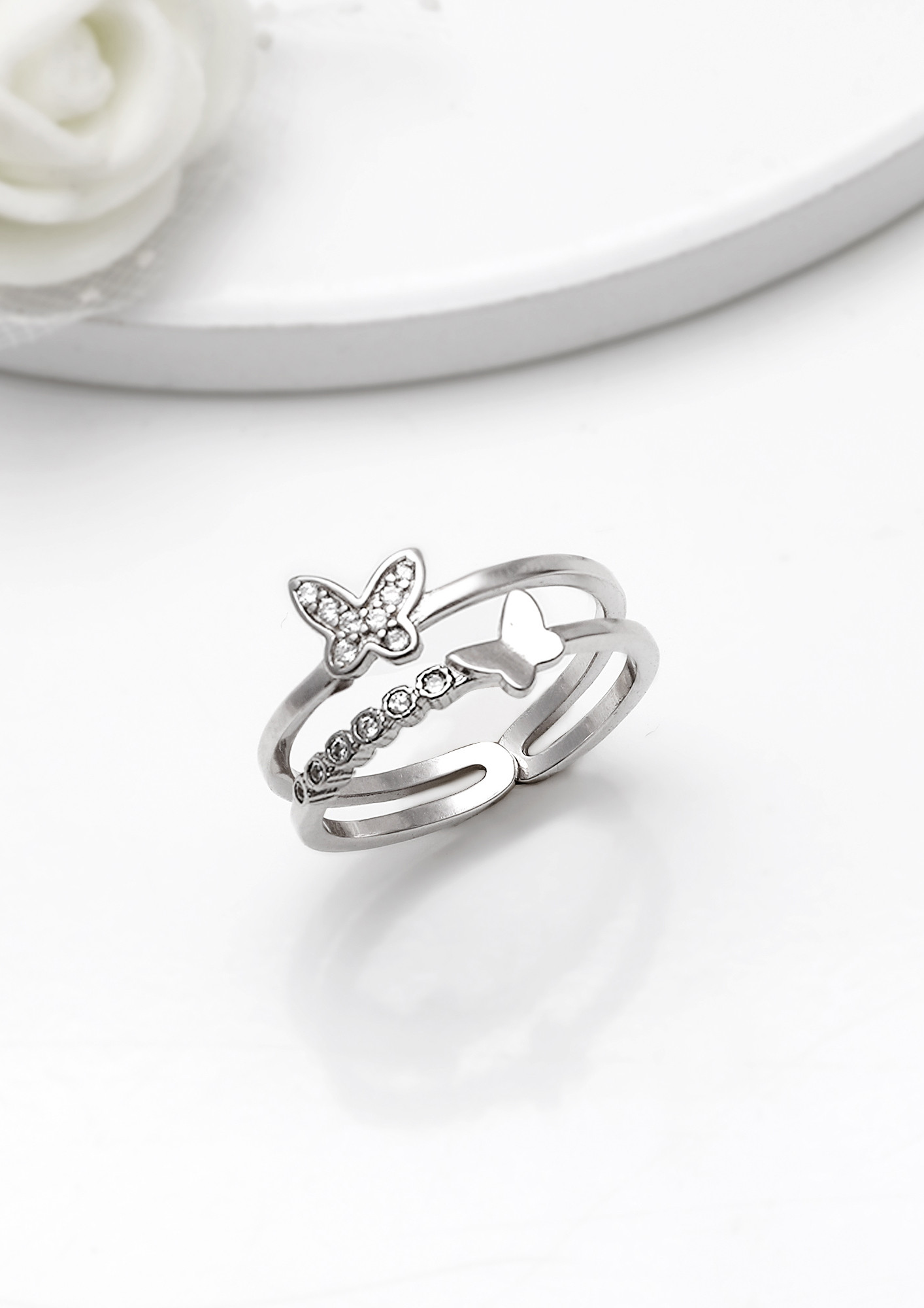 Silver Layered Butterfly Ring