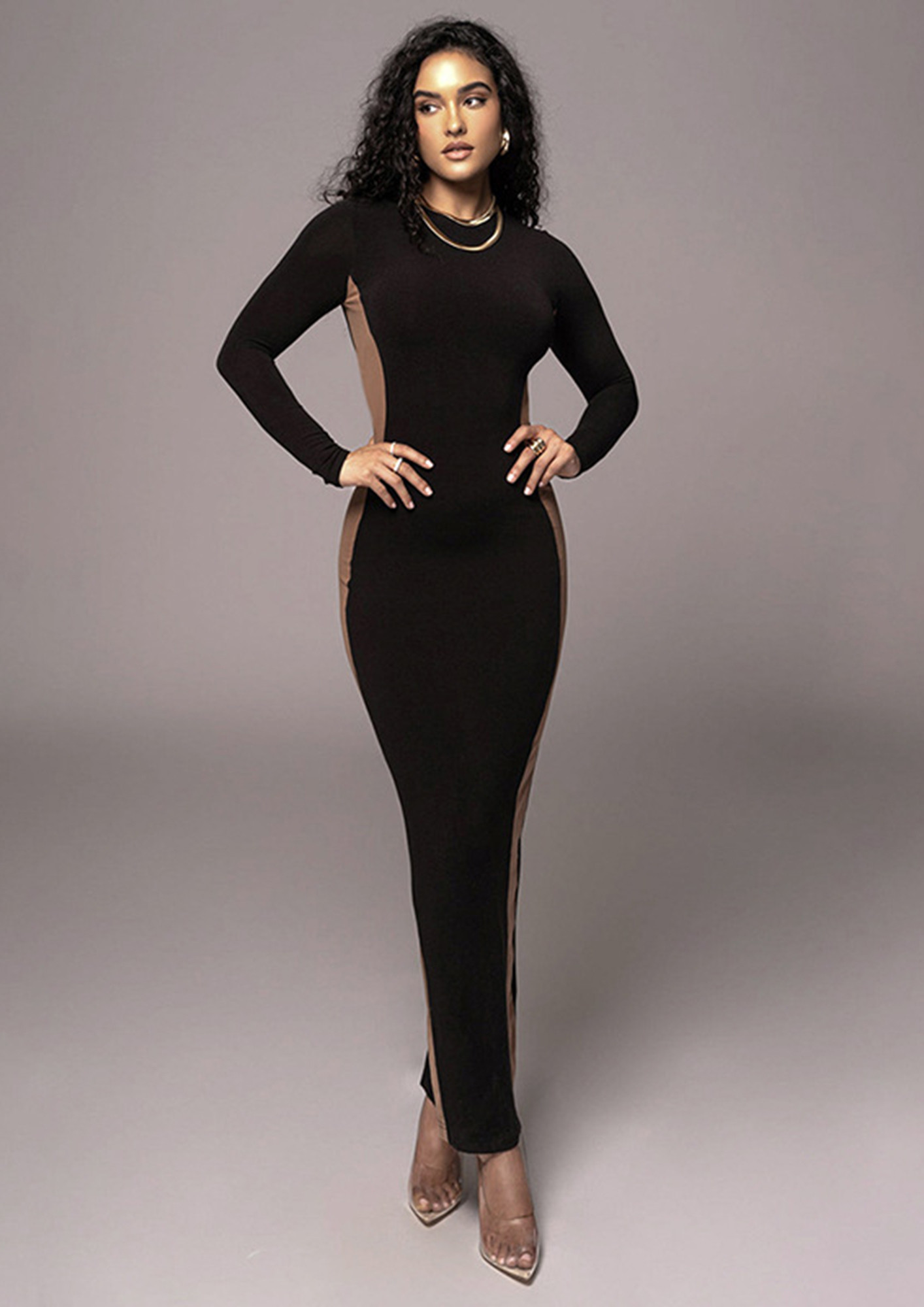 Women's Full Sleeves Black Bodycon Dress