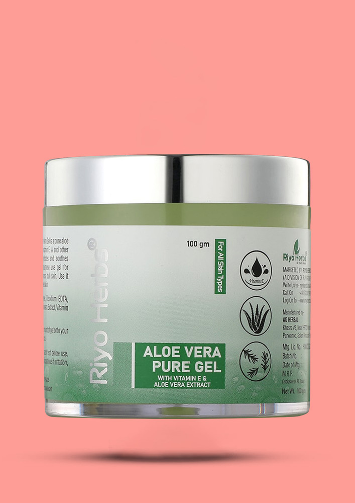 Riyo Herbs Aloe Vera Pure Gel With Vitamin E & Aloe Vera Extract For All Skin Types - 100gm
