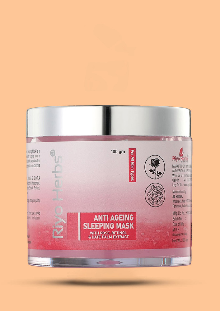 Riyo Herbs Anti Ageing Sleeping Mask, With Rose, Retinol & Date Palm Extract, For All Skin Types - 100gm