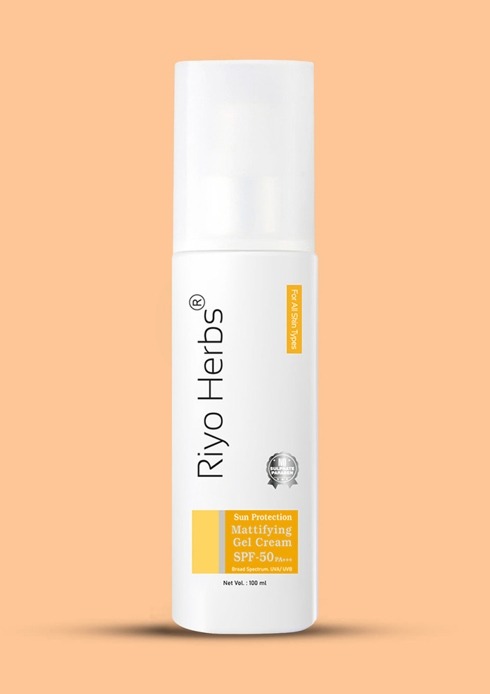 Riyo Herbs Sun Protection Mattifying Gel Cream Spf 50 Pa+++, Broad Spectrum Uva/uvb, For All Akin Types, 100ml
