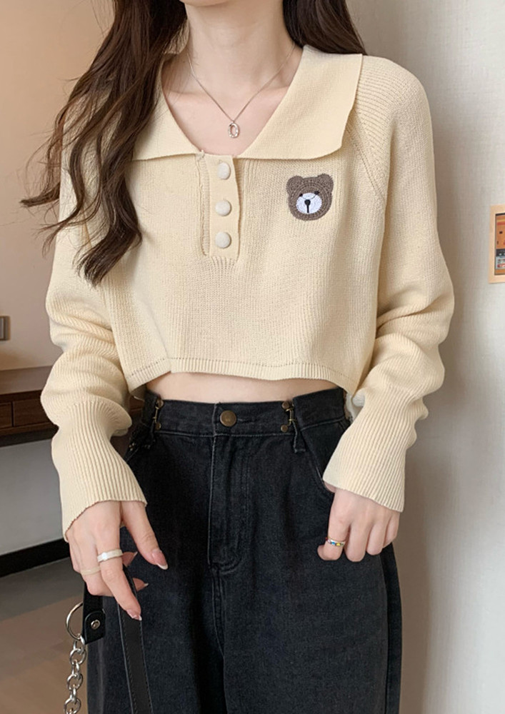 Apricot Half-buttoned Free Size Collar Top