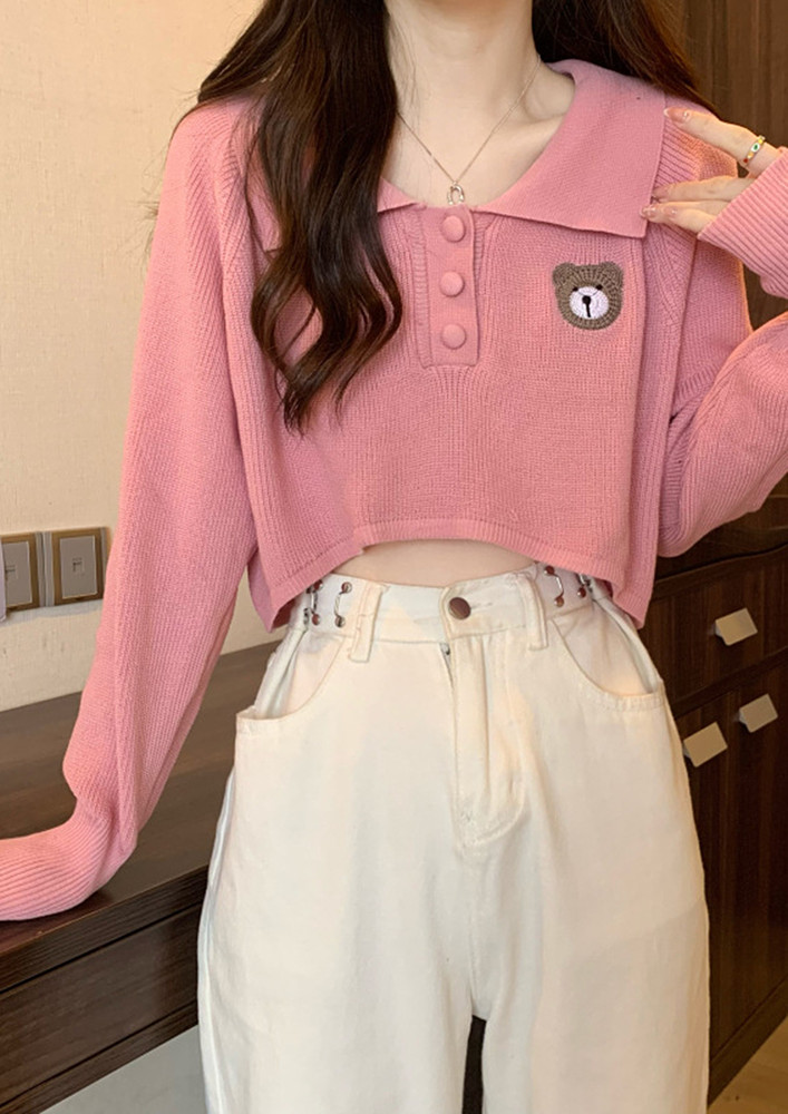 Pink Half-buttoned Free Size Collar Top