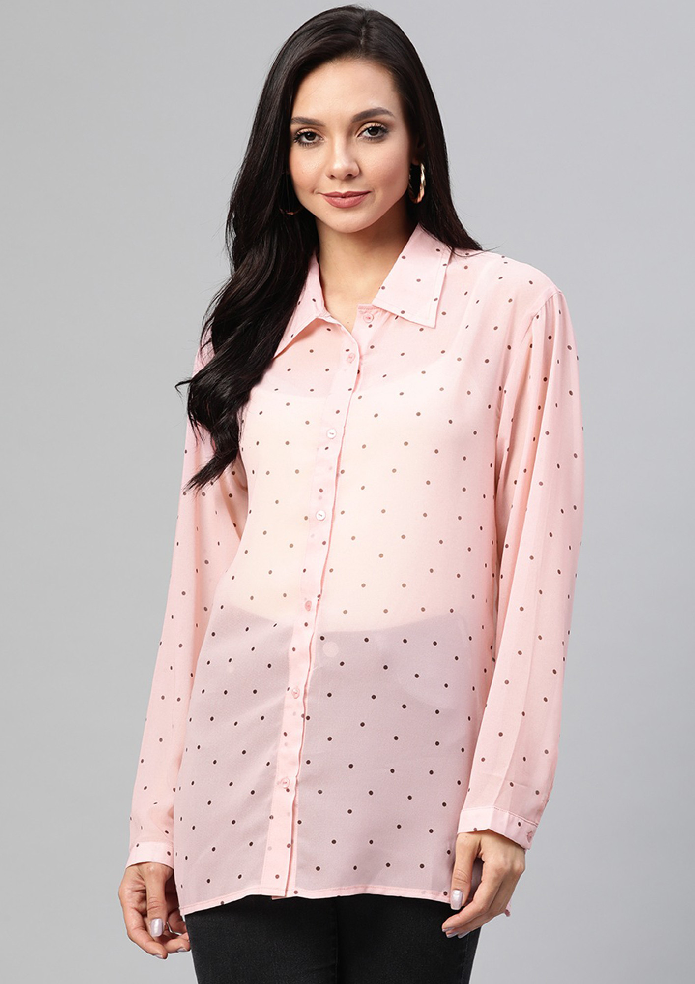 Pink Polka Dot Boxy Sheer Shirt