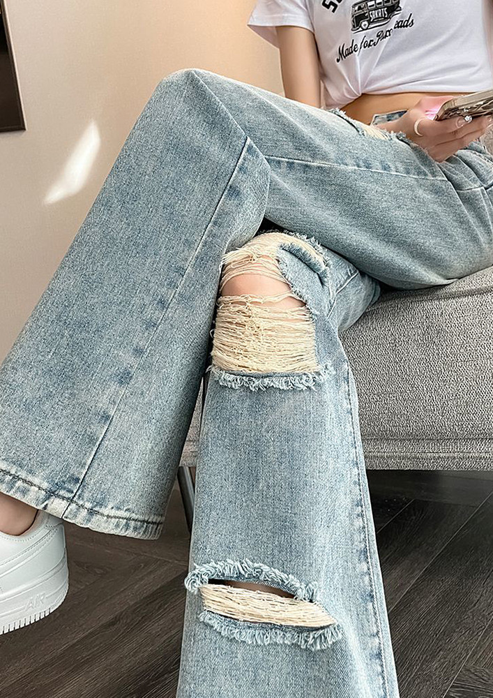 Light Blue Ripped High-waisted Jeans
