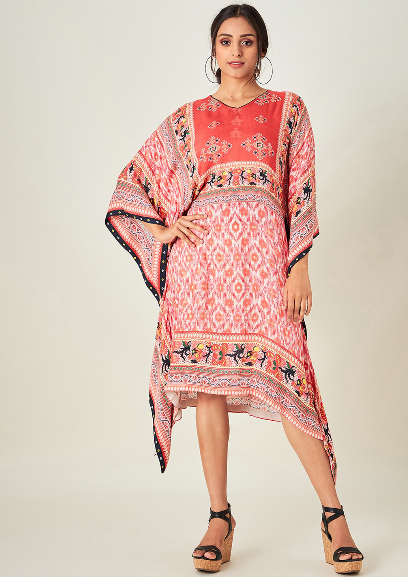 Buy Moomaya Women's Printed Viscose Kaftan Dress, Round Neck, Asymmetric  Hem Midi Dress Online at Best Prices in India - JioMart.