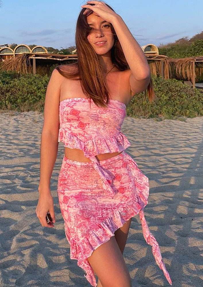 Pink Two Piece Ruffle Co-ord Set