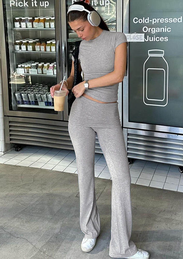 Grey T-shirt And Low-waisted Pants Set