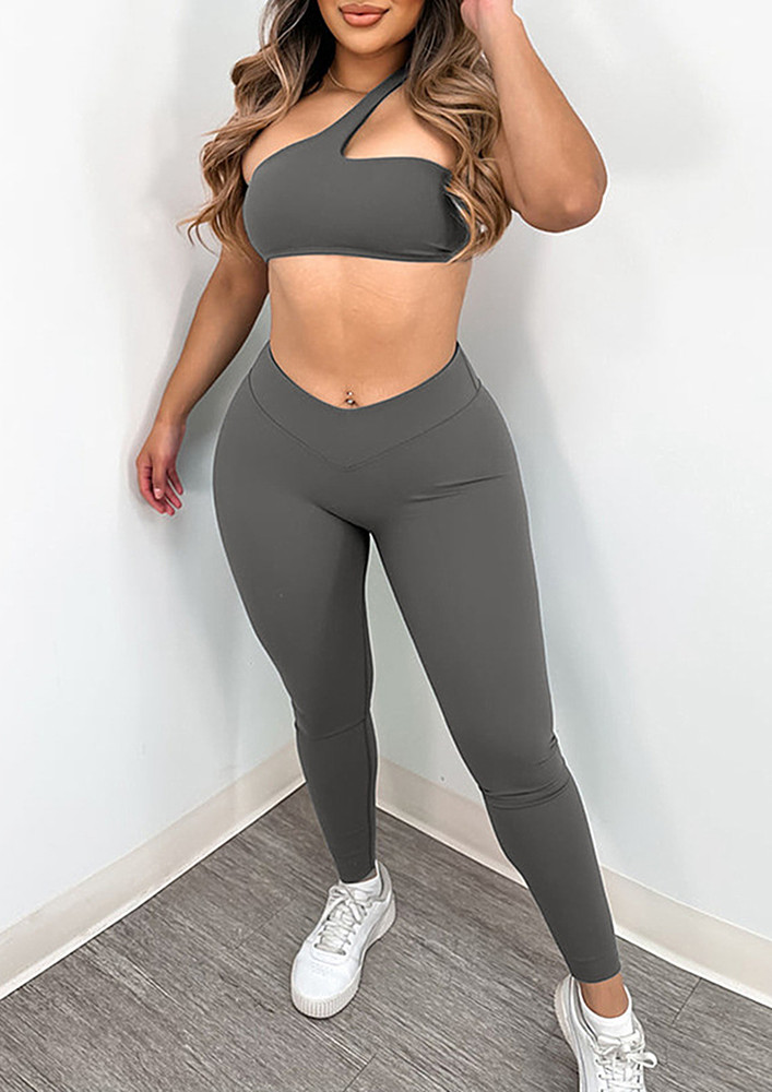 GREY KNITTED SPORTS TOP AND JEGGINGS SET